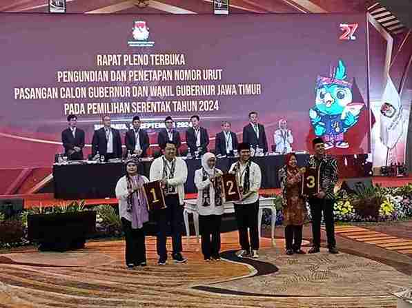 KPU Jatim Tetapkan Nomor Urut Paslon Pilgub 2024