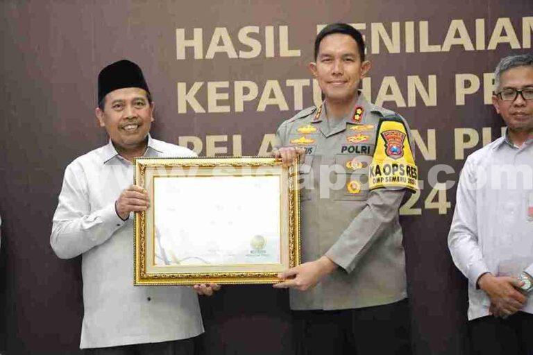 Polres Jombang Raih Penghargaan Kepatuhan Pelayanan Publik Dari Ombusman Ri