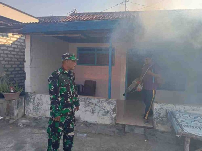 Cegah Dbd, Babinsa Koramil 0826-06 Pademawu Dan Upt Puskesmas Sopa’Ah Lakukan Fogging