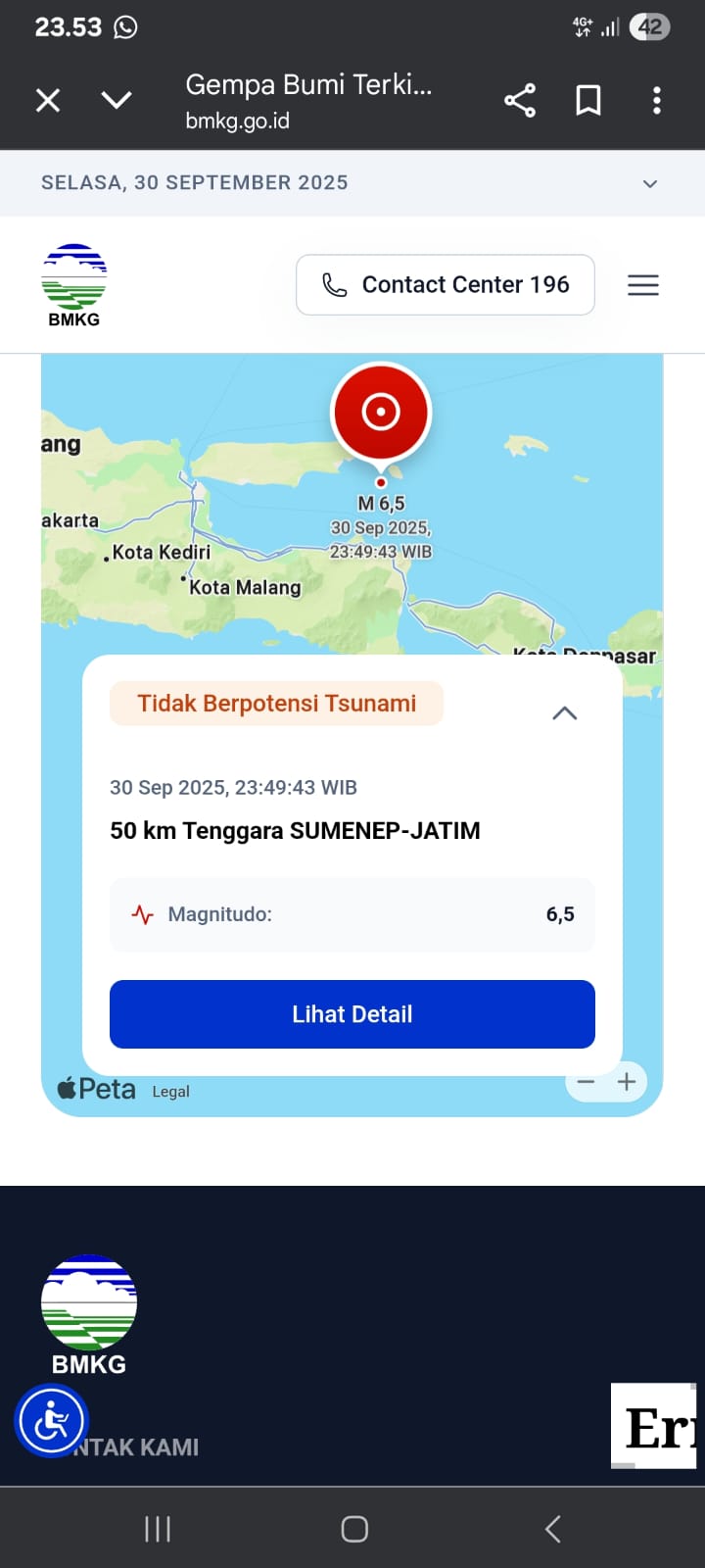 Gempa Tektonik Berkekuatan 6,5 Sr Guncang Sumenep Dan Kepulauan Sekitar
