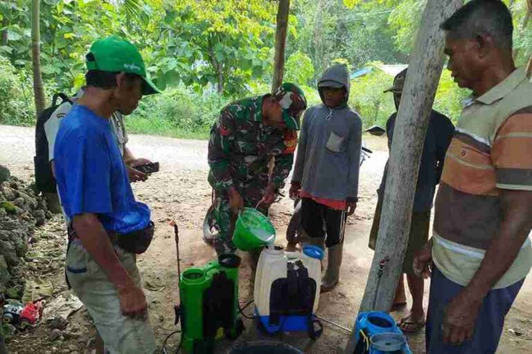 Babinsa Koramil 0826-05 Larangan Bersama Poktan Lembah Harapan Lakukan Penyemprotan Disinfektan