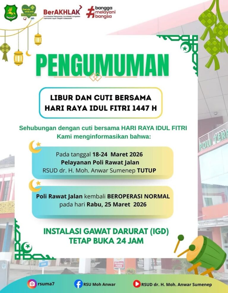 Poli Rawat Jalan Rsud Dr H Moh Anwar Sumenep Tutup Selama Cuti Bersama Idul Fitri, Igd Buka 24 Jam