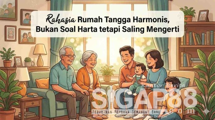 Ilustrasi keluarga harmonis Ilustrasi keluarga harmonis yang hidup sederhana dengan komunikasi hangat dan saling mendukung dalam rumah tangga.