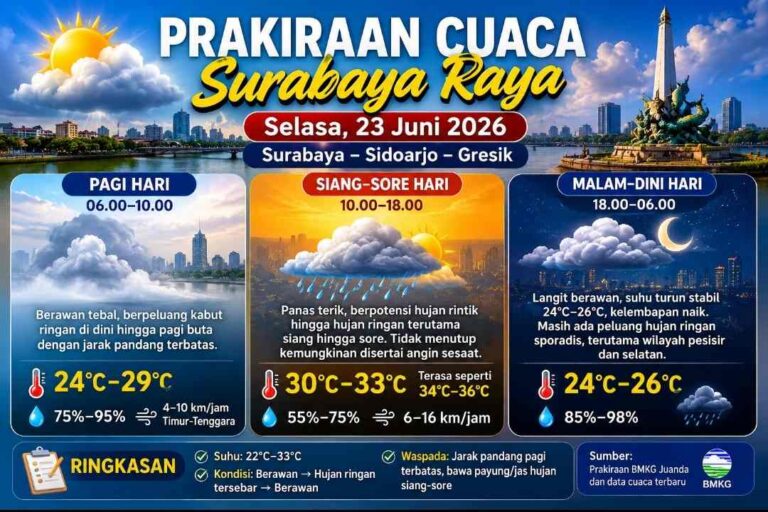 Bmkg Juanda: Surabaya, Sidoarjo, Dan Gresik Berpotensi Diguyur Hujan Ringan Siang Hingga Sore Ini