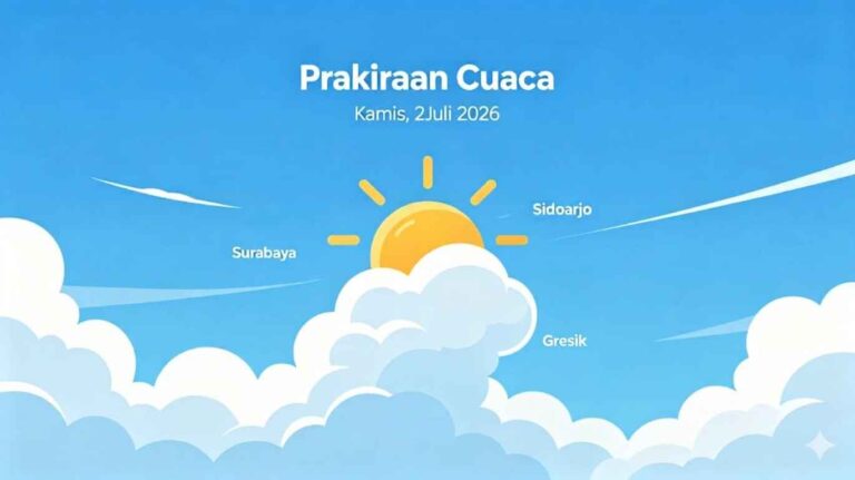 Prakiraan Cuaca Surabaya Raya 2 Juli 2026: Cerah Berawan, Waspadai Suhu Panas Hingga 34 Derajat Celsius