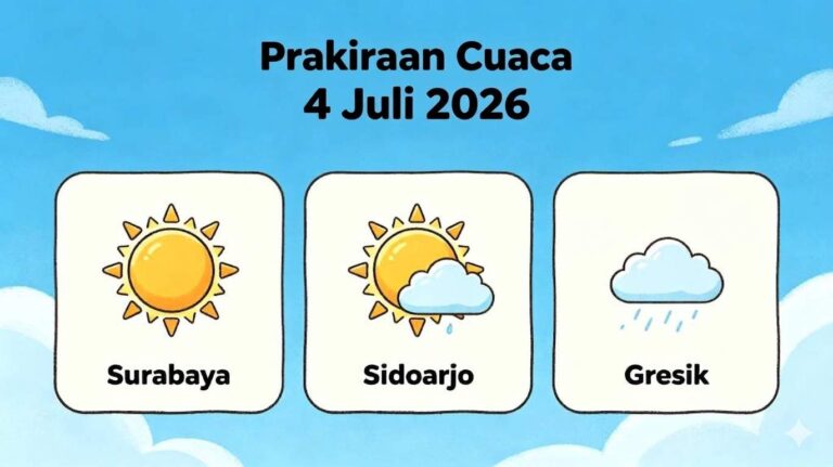 Prakiraan Cuaca Surabaya, Sidoarjo, Gresik Hari Ini Sabtu 4 Juli 2026: Cerah Dominan, Uv Tinggi